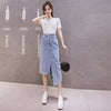 Autumn Irregular Long Denim Skirts Womens Double Split Skirt High Waisted Korean Style Elegant Long Maxi Skirt Jean