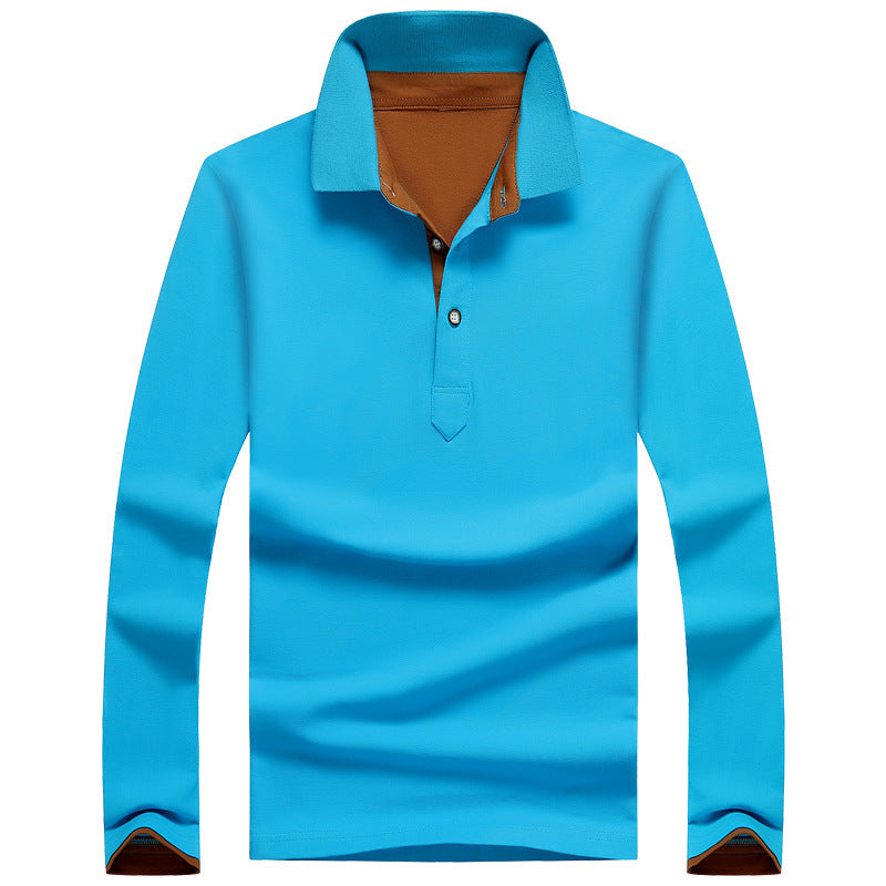 Men'S Casual Long-Sleeved Cotton Polo Shirt Youth Lapel Solid Color Long-Sleeved T-Shirt Men