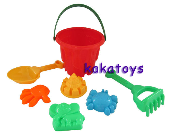 Large Beach Bucket 7-Piece Set With Tools, Shovel, Rake, Hot-Selling Beach Play Toys In Summer