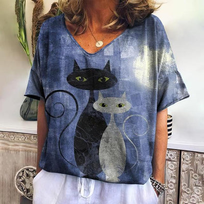 New Ladies T-Shirts Summer Short Sleeve Tops Kitten Graphics