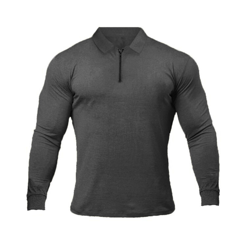 Fitness Sports Long-sleeved Polo Shirt Men Fashion Casual