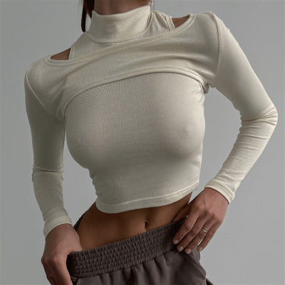 High-necked Vest T-shirt Two-piece Crop Tops