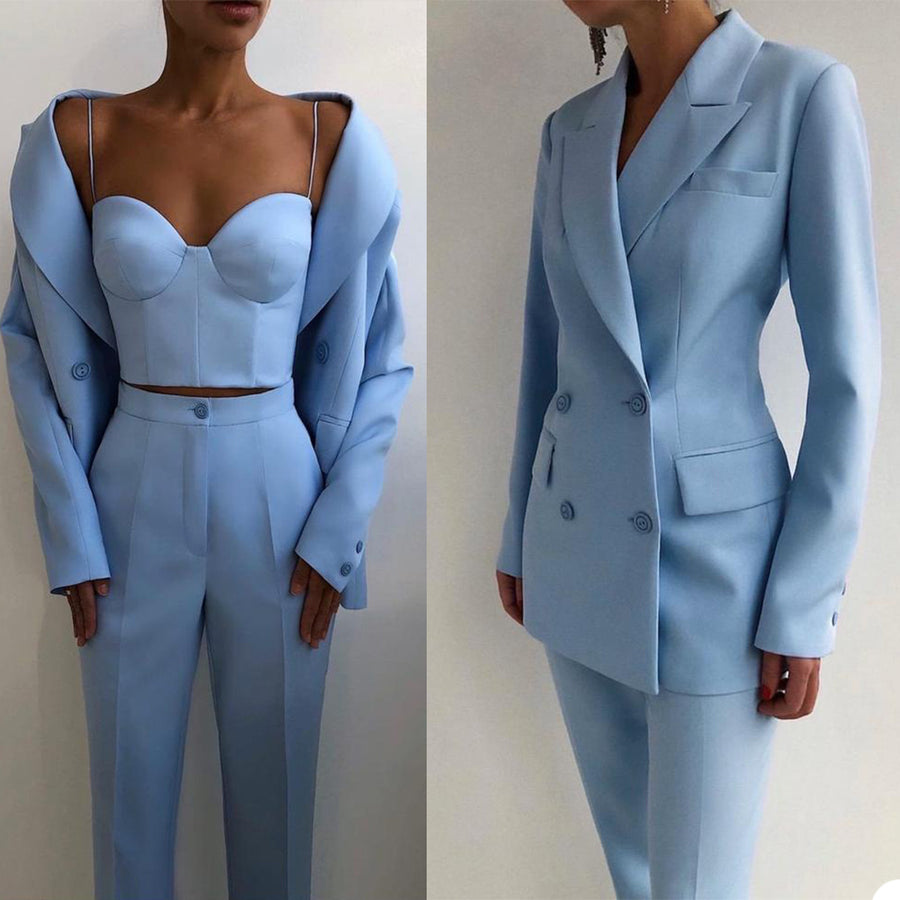 Pieces Fashion Women Suits Peaked Lapel Double Breasted Jack