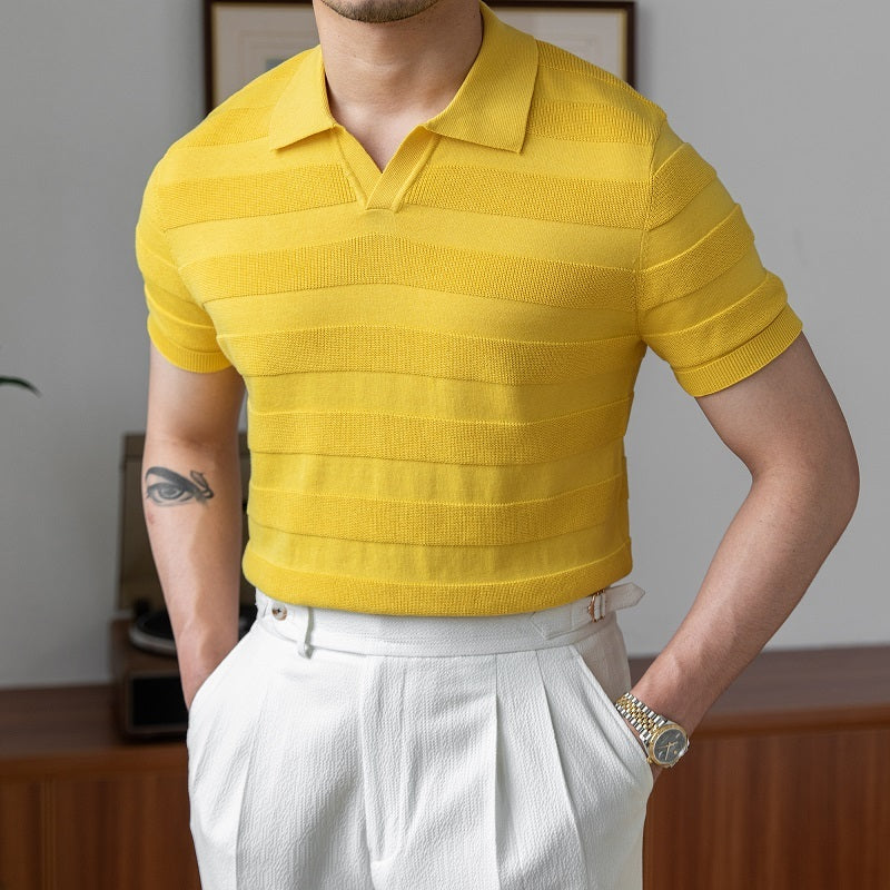 High-density Cotton Breathable Short-sleeved Slim Polo Shirt Fashion T-shirt Men